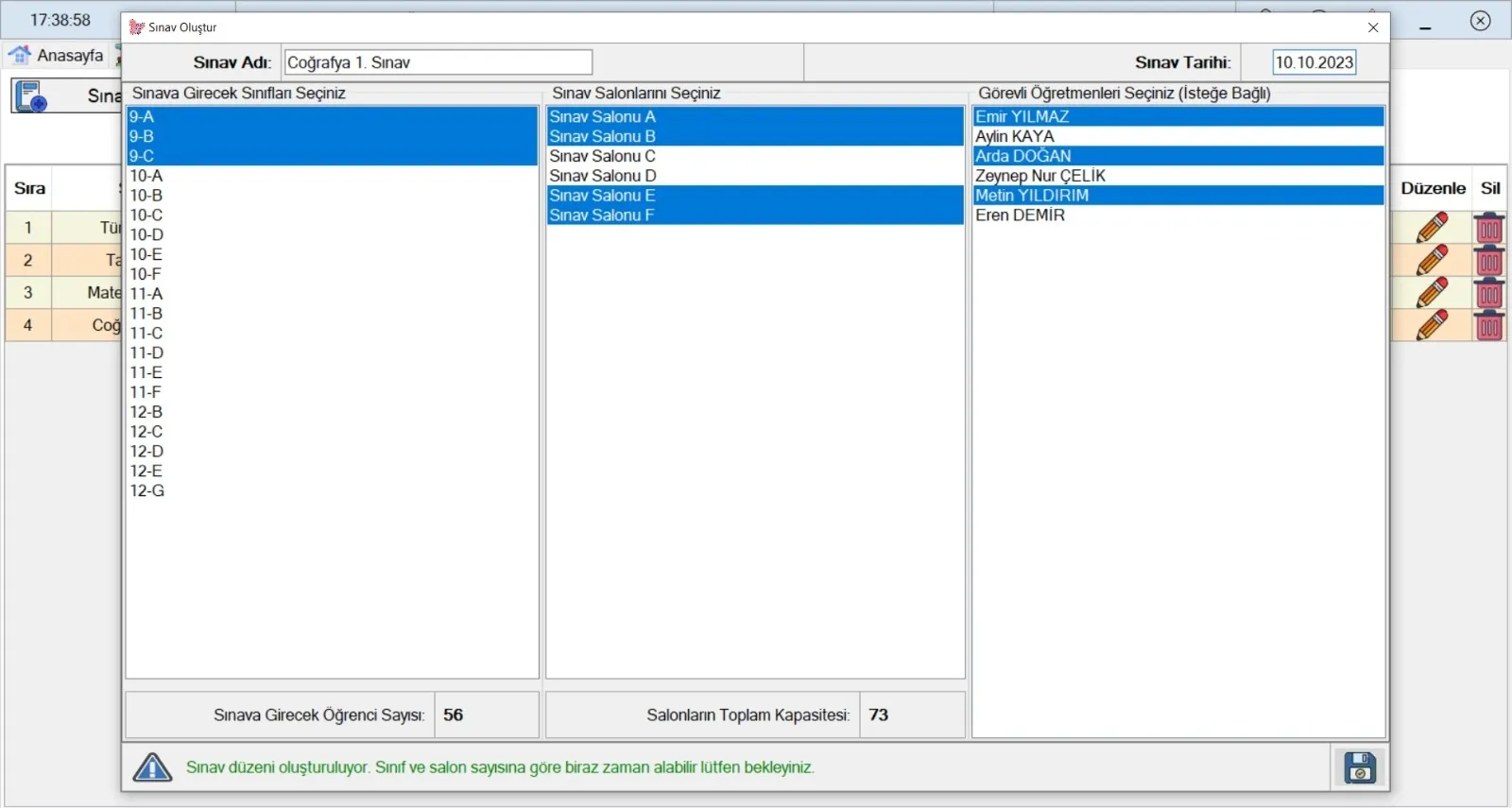 İSTEĞE BAĞLI HER SALONA GÖZETMEN ÖĞRETMEN EKLEME
